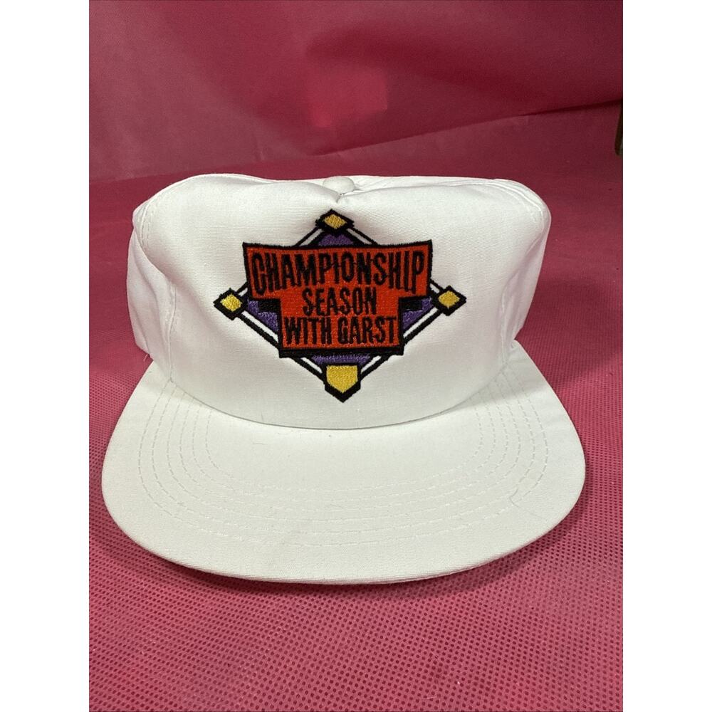 VINTAGE Garst Hat Cap Snap Back Championship Season Patch Embroidered Mens 90s